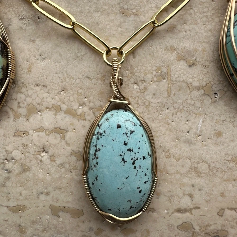 14k Gold Filled Gypsy Boho Turquoise Angel Paperclip Necklace